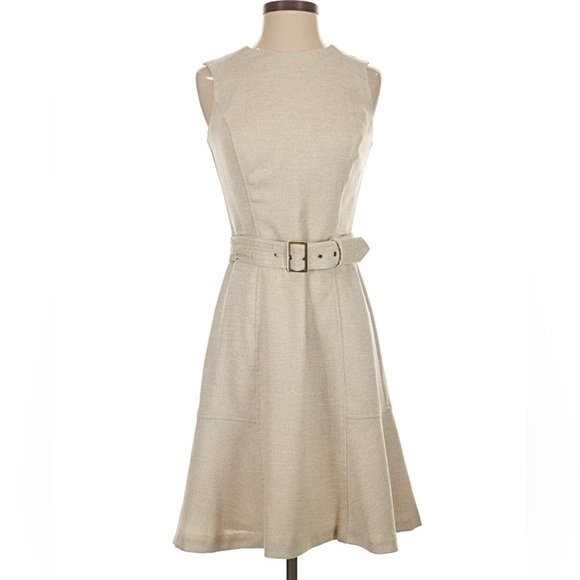 White House Black Market Beige Belted Midi Dress - Picture 3 of 4